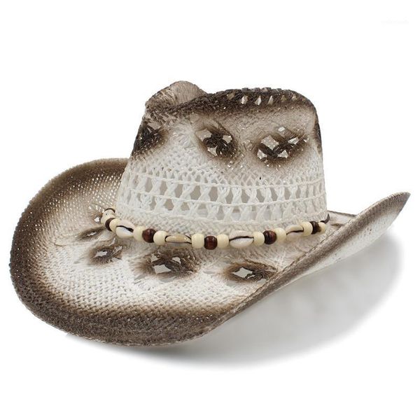 

wide brim hats women men western sun hat with shell band handmade weave lady gentleman beach sombrero cowboy size 58cm a01101, Blue;gray