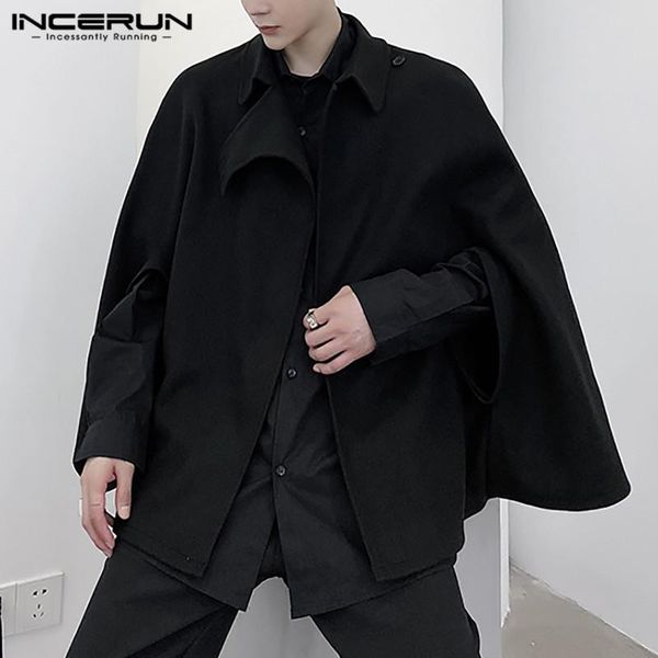 

men's trench coats incerun fashion loose windbreaker men solid color irregular man punk style ponchos streetwear cloak masculina 5xl 7, Tan;black