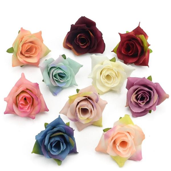 

50pcs diy artificial pink rose silk flowers head for home wedding party decoration wreath gift box scrapbooking fake sqczit