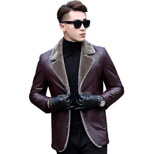 

genuine leather jacket winter jacket men real sheepskin coat for men real lamb fur liner warm coats blazer f16dbq1l1401-1 my18681, Black