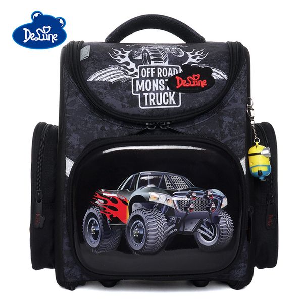 

delune car pattern school bags for boys girls cartoon backpacks children orthopedic backpack folding primary mochila infantil y200706