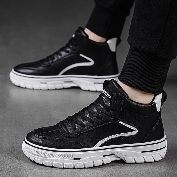

fashion men ankle boots autumn winter mens sneakers casual botas de hombre high shoes men warm comfortable boots, Black