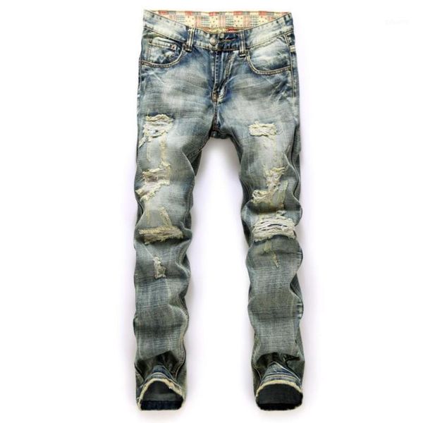 

large size men's holes jeans new fashion men slim pencil pants denim jeans casual long size 401, Blue