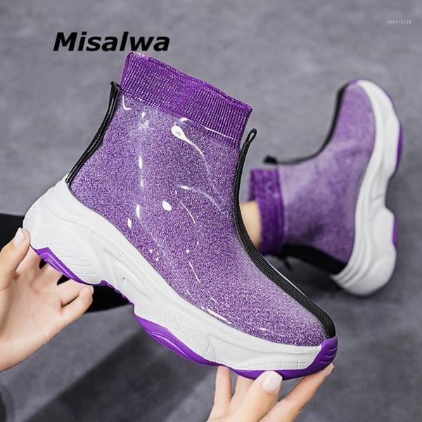 

misalwa modern autumn boots for women fashion knit transparent pvx rain boots zipper 3cm heel lighgweight female shoes trendy1, Black