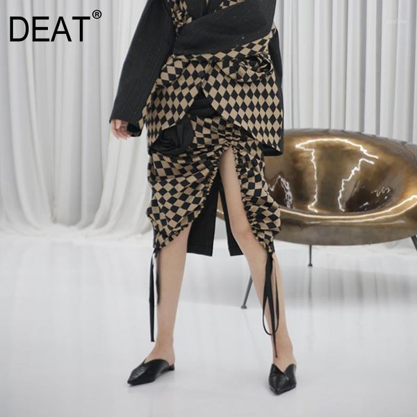 

deat 2020 new spring high street women clothes flower embroidery plaided drawstring asymmetrical tassels halfbody skirt wk60701l1, Black