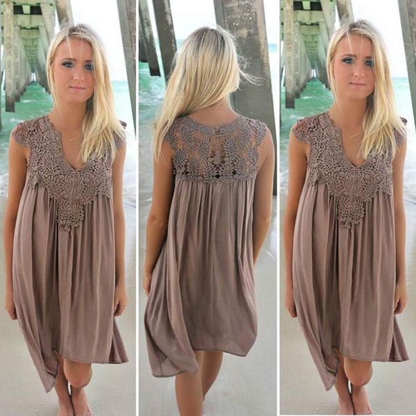 

casual dresses 2021 summer women dress sleeveless womens loose beach lace 8 color plus size mini vestidos, Black;gray