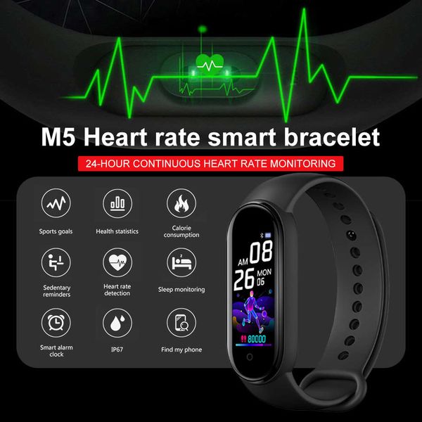 

smart sports watch, heart rate and blood prsure control, m5, waterproof