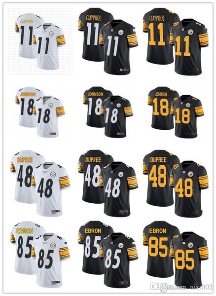 

men women youth pittsburgh steelers 11 chase claypool 85 eric ebron 18 diontae johnson 48 bud dupree black white football jerseys, Black;red