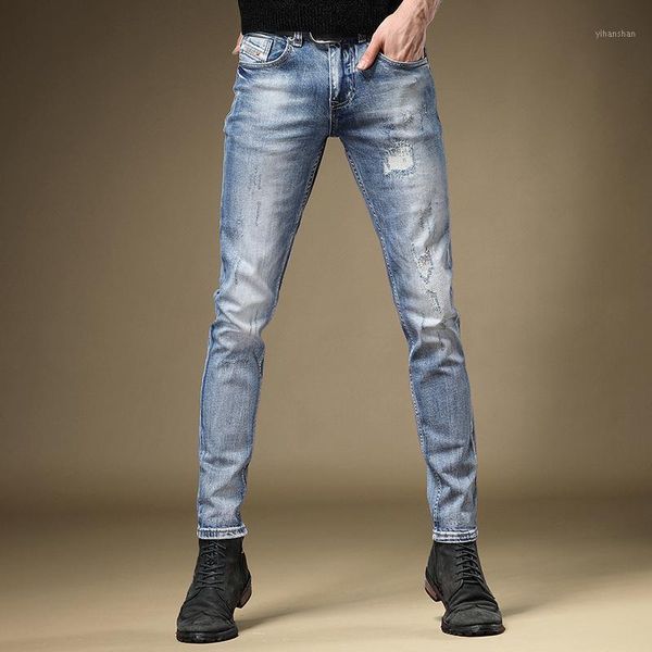 

blue ripped jeans men regular fit straight pants fashion streetwear1