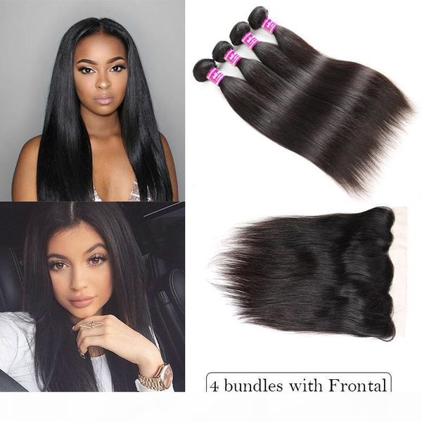 

selling brazilian virgin hair vendors straight human hair weave bundles with lace closure ear to ear frontal remy hair extensions wefts, Black