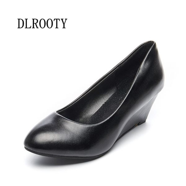 

women pumps high heels shoes 5 cm wedges shallow summer fashion increased internal sweet work platform work casual solid y200113, Black