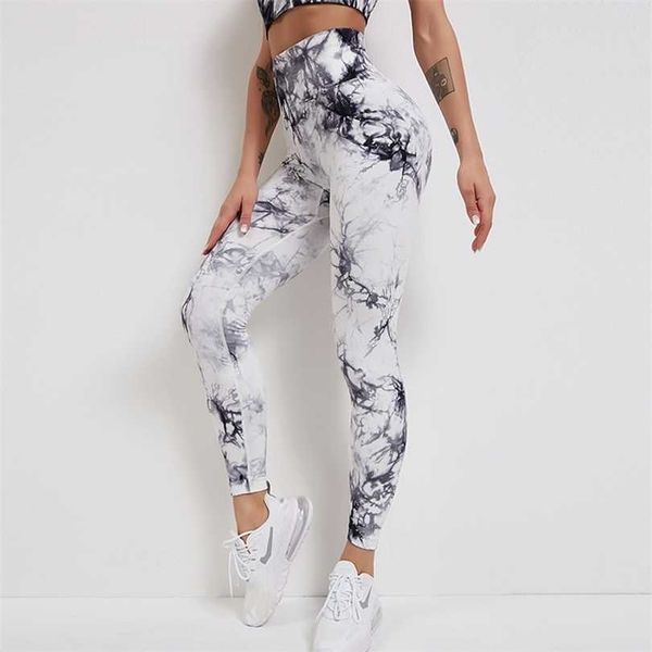 

tie dye seamless legging fitness push up booty lifting workout pants gym running 211221, Black