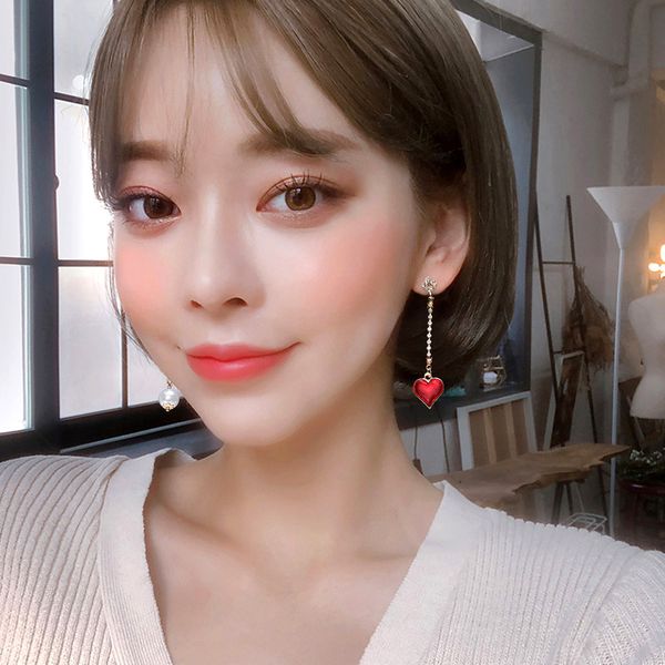 

fashion 925 silver needle korean dongdaemun red love asymmetric earrings female european and american fashion long earrings female fashion d, Golden
