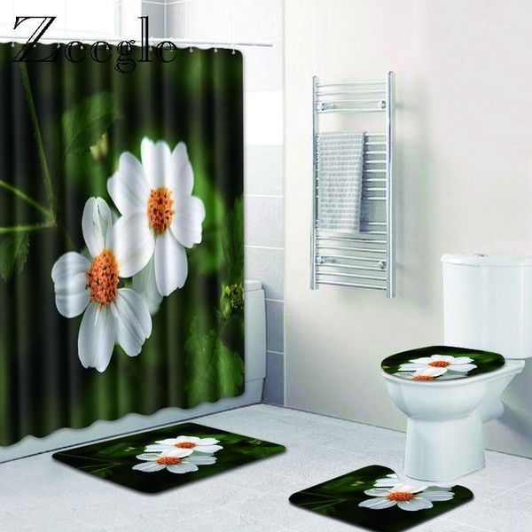 

bath mats zeegle 3d floral scenery pattern waterproof shower curtain bathroom mat set pedestal rug lid toilet cover wc carpets1