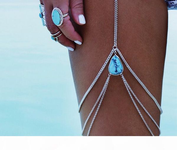 

2017 new turquoise water drop tassels leg chain fashion ankle bracelets anklet jewelry wholesale, Red;blue