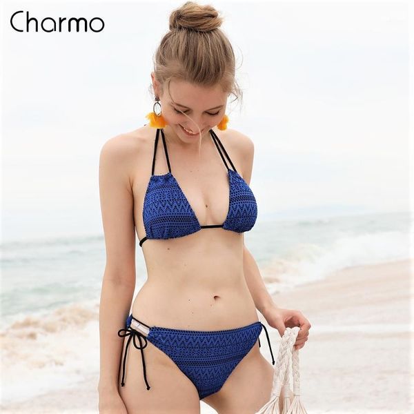 

charmo bikini swimsuit women's bikini sets hollow-out swimwear halter swimsuit removable padded bathing suit1, White;black