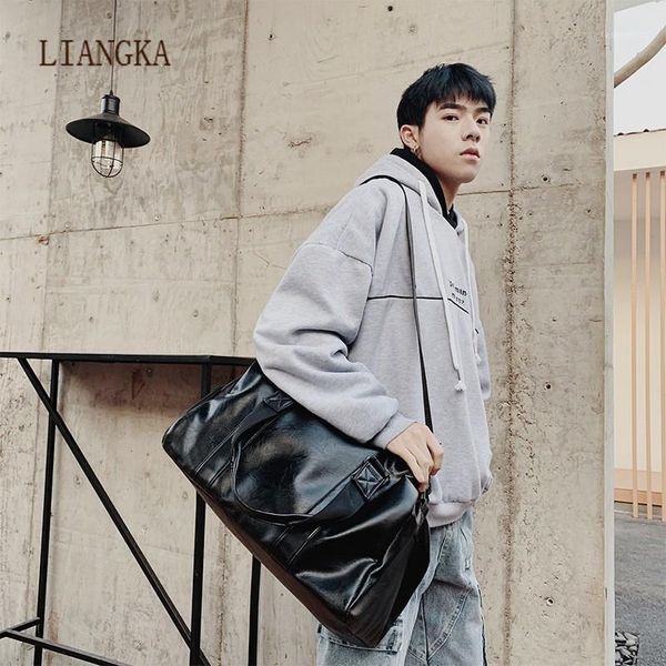 

duffel bags 2021 male pu leather travel bag large duffle independent shoes storage big fitness handbag luggage shoulder black1