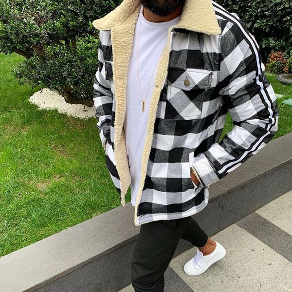 

winter jacket men fashion plaid compound men clothes male coat plush clothing kg-1504, Black;brown