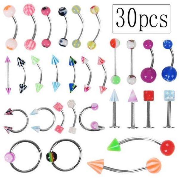 

multicolor mix acrylic stainless steel eyebrow navel belly lip tongue ring nose bar rings body piercing jewelry wholesale q jllboa, Silver