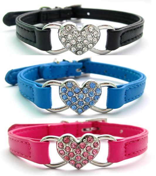 

dog collar pink with blingy heart pet animal cat faux leather collars gift