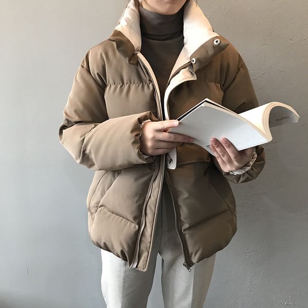 

winter women jacket thick coat stand collar oversize loose coats outerwear female casaco parkas women's jacket coat parka 210419, White;black