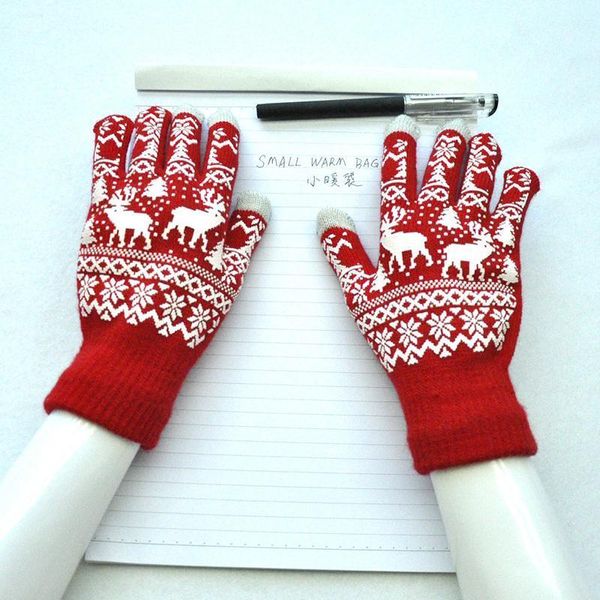

five fingers gloves men' women' winter warmth and velvet knitted christmas tree elk snowflake offset printing non-slip acrylic d, Blue;gray