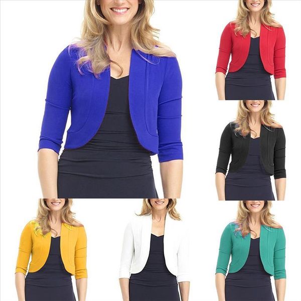 

fashion plus size women ultra short coat solid color open front 3 4 sleeve bolero shrug open cardigan xmas gifts, Black;brown