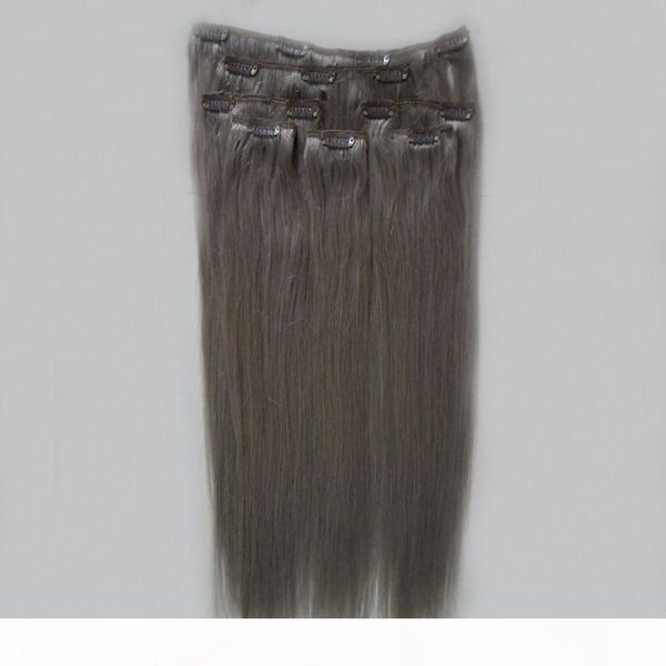 

brazilian virgin hair clip ins clip in gray hair extensions clip in 7pcs 100g human hair extensions straight, Black;brown