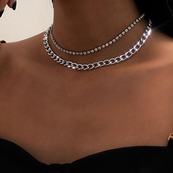 

chokers lovoacc minimalist bling rhinestone necklaces for women mujer double-layer gold chains necklace birthday gift jewellery, Golden;silver