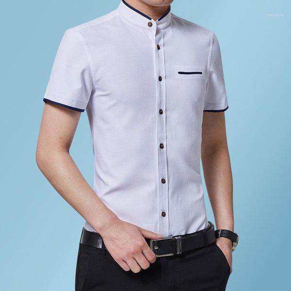 

cotton men's business dress shirts male formal stand collar shirts fashion style spring autumn men clothing short sleeve casual1, White;black