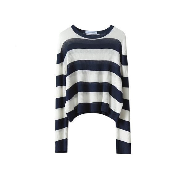 

2021 new women's round with rough stripes spring and fresh casual fall simple around the thin neck sweater 4fgk, White;black