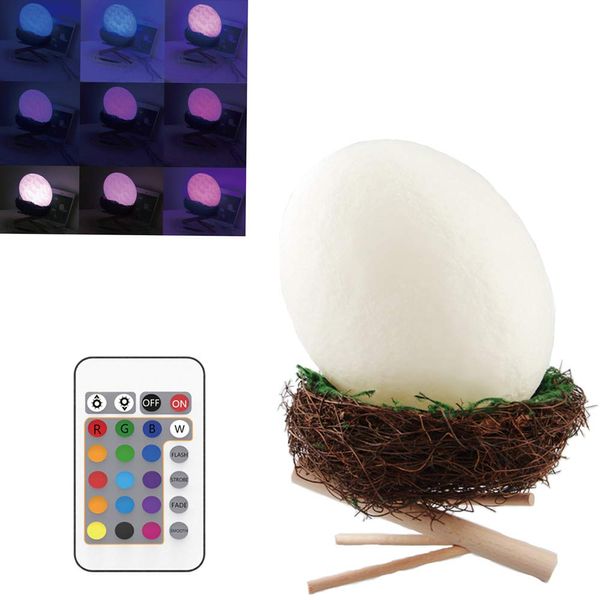 Lampada a luce notturna a LED, luce a nido d'uccello Regalo per bambini per bambini Ricarica USB Lampada a nido d'uccello colorata calda stampata in 3D e telecomando