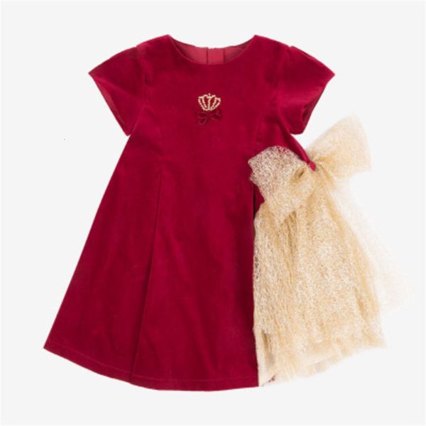 

spring and summer new girl wine red veet champagne gold wire mh stitching bow pompous princs drs, Red;yellow