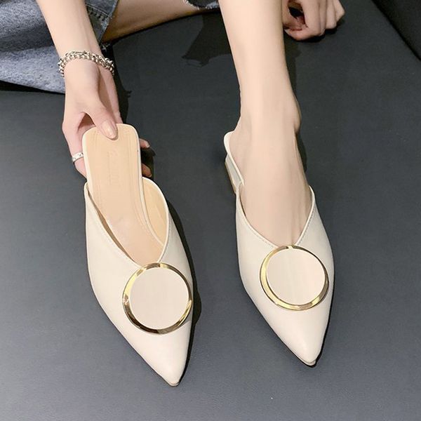 

2020 women slippers mules flat shoes elegant pointed personality buckle ladies slippers comfortable low heel outdoor slides, Black