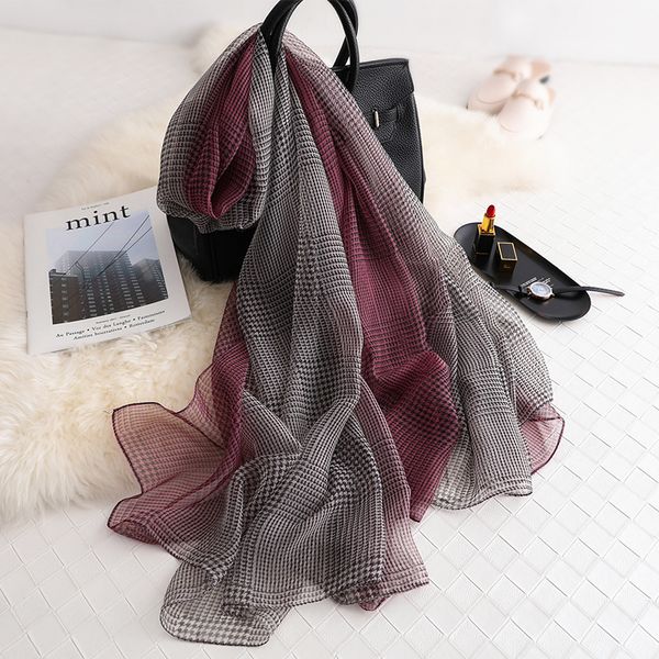 

runmeifa new fashion spring silk scarf for women/ladies plaid double sides long soft wraps and shawls beach female foulard 201018, Blue;gray