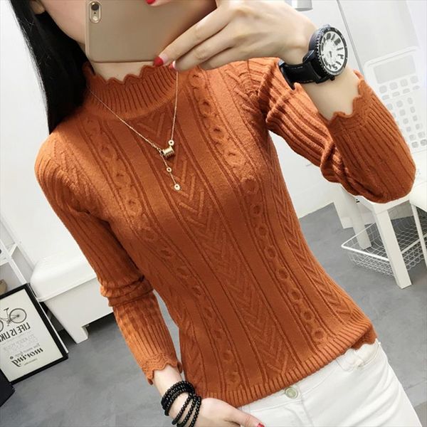 

korean winter sweater female half turtleneck sleeve head bottoming shirt short slim slim knit thickened solid twist, White;black
