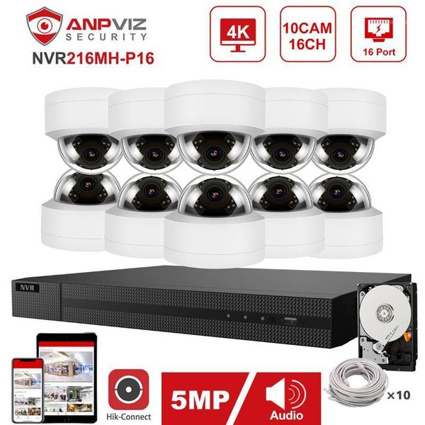 

hikvision oem 16ch 4k nvr kit anpviz 10pcs 5mp poe ip camera system indoor/outdoor ip camera cctv security system kit ip66 30m1