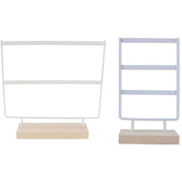 

wood 44 holes earrings organizer holder necklaces rack (white) with 3 tier 36 holes earrings jewelry organizer white, Pink;blue