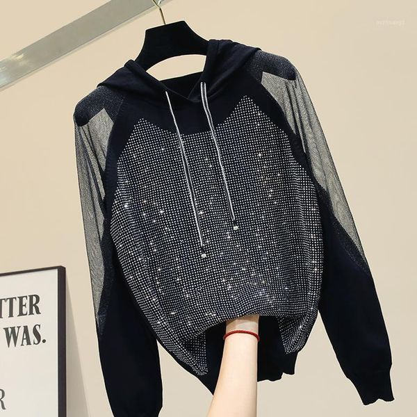 

new women's heavy drill knit jumper female hooded cap loose long-sleeved leisuer knitting coat students knit pullover1, Black