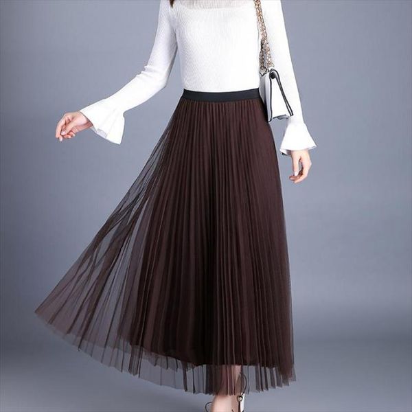 

2020 осень и зима стиль высокая талия многослойная тюль юбка урожай элегантный плиссированные юбки saias longas casuais бесплатная доставка, Black