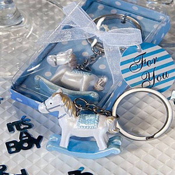 

30pcs baby shower favors and gift blue rocking horse keychain baby baptism gift birthday party giveaway 1027