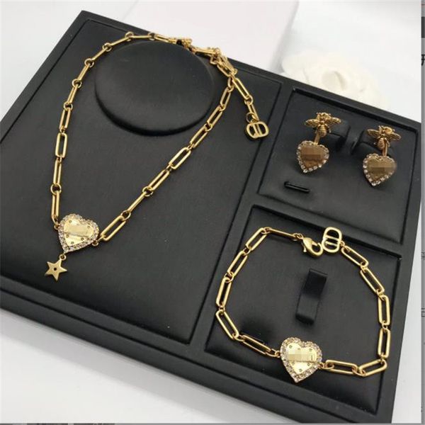 

new letter bracelet necklace female diamond heart letter earrings, Golden;silver