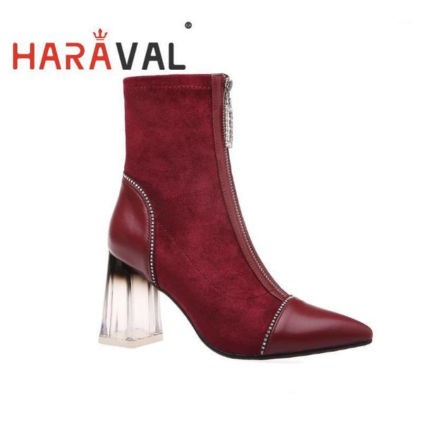 

boots haraval fashion ankle thick heels black wine high heel genuine leather women shoes autumn winter basic shoe e59l1