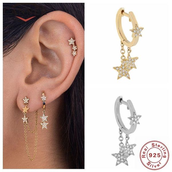 

canner fashion luxury real 925 sterling silver hoop earrings for women crystal zircon earings jewelry pendientes minimalist gift, Golden;silver