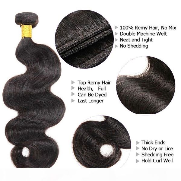 

body wave raw virgin hair 3pcs lot unprocessed double drawn weaves wet wavy human hair malaysian indian peruvian brazilian weave, Black