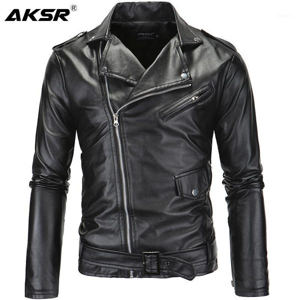 

aksr men's leather jacket stand collar cropped diagonal zipper punk style casual slim jacket faux fur coat men size m-4xl1, Black
