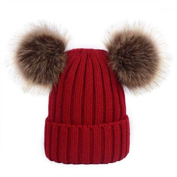 

real pompom hat women winter caps knitted wool cotton hats two pom poms skullies beanies bonnet girls female cap1