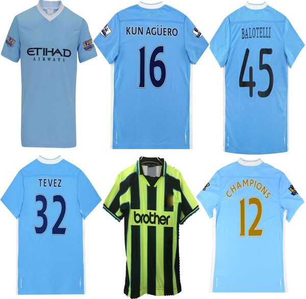 

2011 2012 manchester 98 99 retro soccer jersey home blue man vintage football shirt classic dzeko kun aguero balotelli city nasri silva, Black;yellow