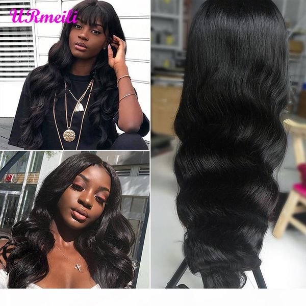 

150 density 13x6 body wave lace front human hair wigs pre plucked with baby hair glueless lace frontal wig, Black;brown