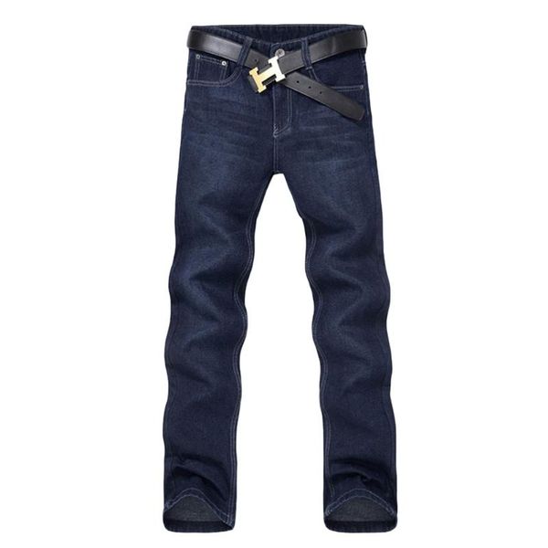 

men's jeans classic men casual mid-rise straight denim long pants comfortable trousers, Blue
